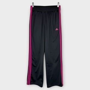 Adidas Women’s Black Wide Leg Track Pants Hot Pink  Fuchsia Stripes S Athletic